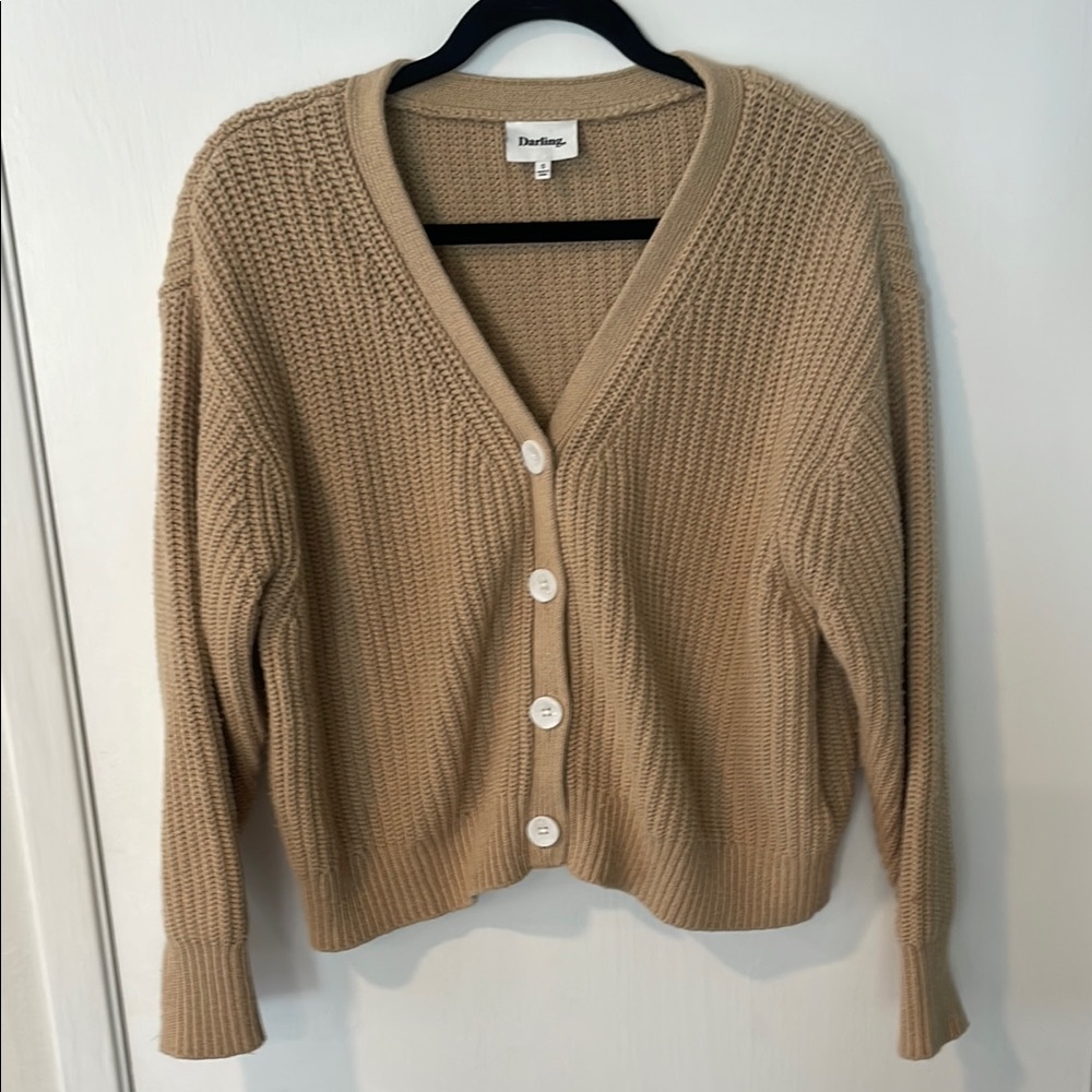 Darling Tan Ribbed Knit Cardigan Sweater